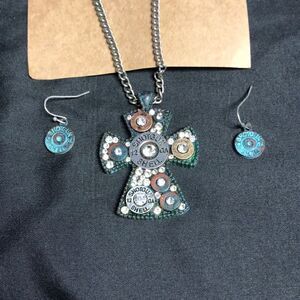 Shotgun shell handmade necklace and earring set